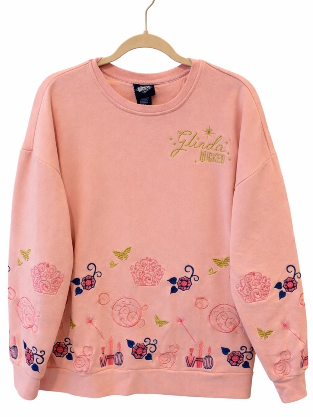 Wicked Glinda Pink Sweatshirt Medium | Embroidered Graphic Crewneck BoxLunch EUC